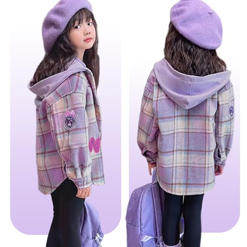 Cartoon Long Sleeve Plaid Shirts for Petite Women Girls Button Down Hooded Shacket Fall Flannel Shirt Tops with Hood3