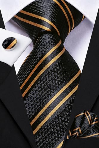 Image of Dubulle Mens Paisley Floral Silk Tie for Men Striped Necktie and Pocket Square Cufflinks Set Wedding Business