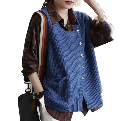Round Neck Vest Women's Loose Solid Color Cardigan Sleeveless Knitted Vest