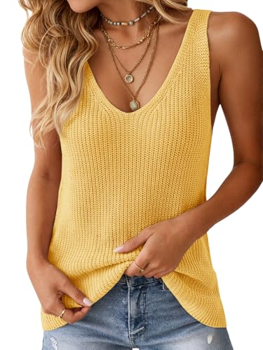 Image of Tutorutor Womens V Neck Sweater Tank Tops Summer Crochet Knit Vest Top | Sleeveless Cami, Loose Fit, Sweater Vest, Casual, Sexy, Fall Layer