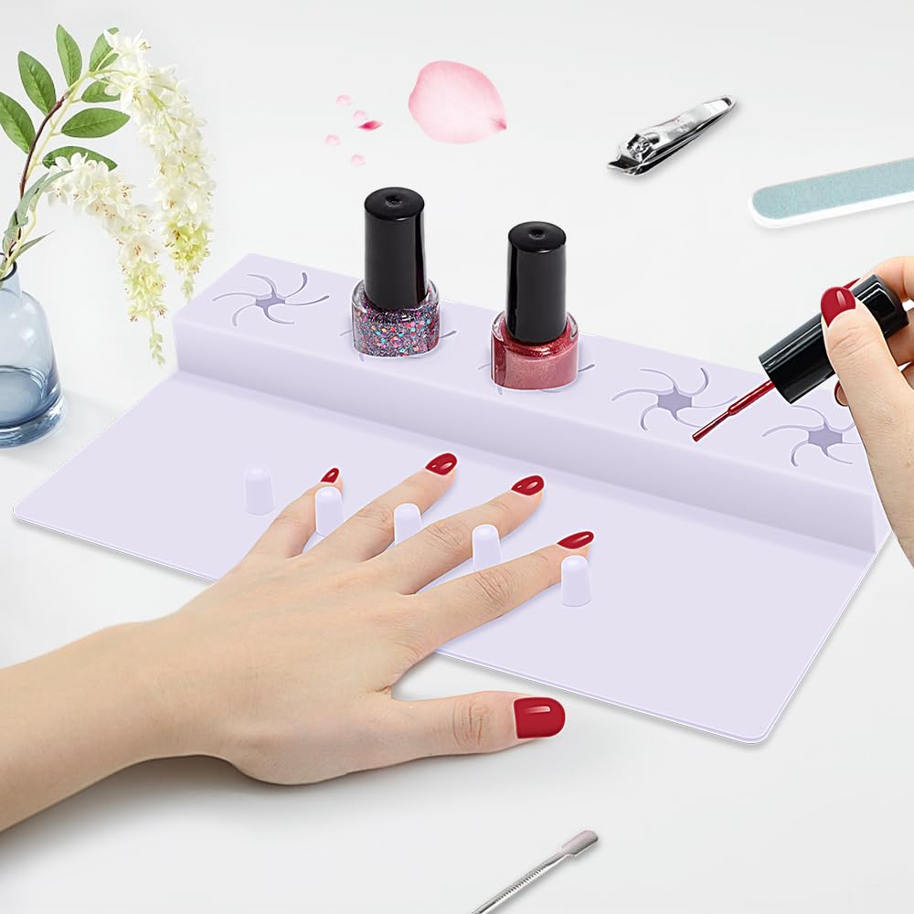 Mydrissu Nail Polish Holder,Silicone Hand Rest Mat Fingernail Painting Tools 2 in 1 Art Accessories Organizer Case Set with Anti-Spill Bottle Stand