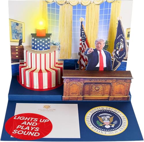 Pickings Light and Sound Pop-Up Birthday Card – 3D President -Themed Greeting – Unique Funny Birthday Card with Voice Message - Light and Sound Pop up card