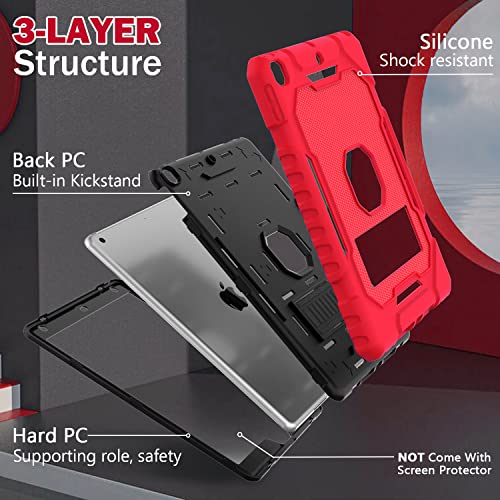 Image of ZoneFoker Case for iPad 9th /8th /7th Generation 2021 /2020 /2019(10.2 inch), Heavy Duty Shockproof Rugged Protective 10.2 inch Cover with Built-in Kickstand for iPad 9 8 7 Gen (Red+Black+Black)