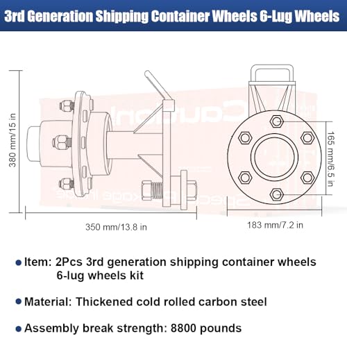 AvmrLc 3rd Generation 2Pack Shipping Container Wheel 6-Lug Kit, Heavy Duty Shipping Container Axle, Shipping Container Accessory with Ratchet Strap for Moving 20\' to 40\' Containers