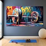 Graffiti Canvas Wall Art, Barbell Graffiti Canvas Print, Gym Wall Decor, Abstract Barbell Canvas Wall Art, Gym Posters for Wall, Fitness Motivation Posters, Sports Wall Decor, Sports Gift (24' x 36' x 3 pcs)