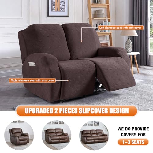 Image of VANSOFY Oversized Recliner Cover, 2-Pieces Stretch Reclining Couch Cover with Pockets Loveseat Sofa Slipcovers Soft Washable Furniture Protector for Dogs Cats(Dark Coffee)
