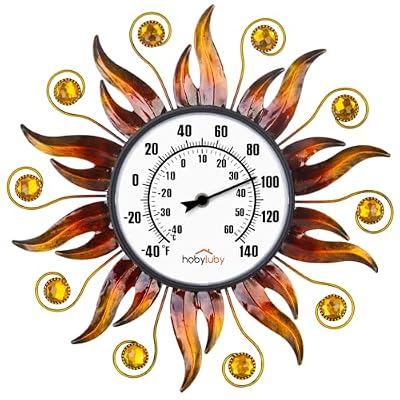 HOBYLUBY 13" Outdoor Thermometer No Batteries Required, Sun Wall Thermometer Outdoor Decorative Outside Thermometers for Patio, Living Room, Garden Greenhouse, Wine Cellar