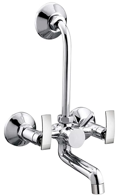 ENSURE Slim Full Brass Wall Mixer with L Bend Pipe and Flanges (Chrome Finish)
