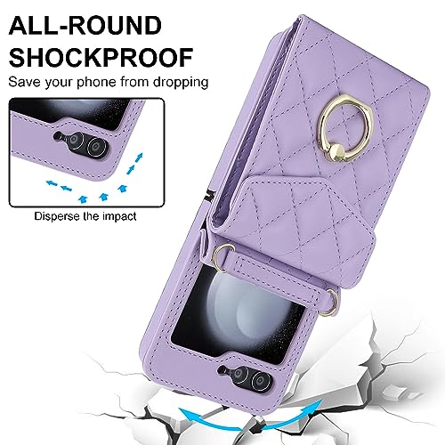 Étui Galaxy Z Flip 5 portefeuille violet cuir PU bague support antichoc - 3