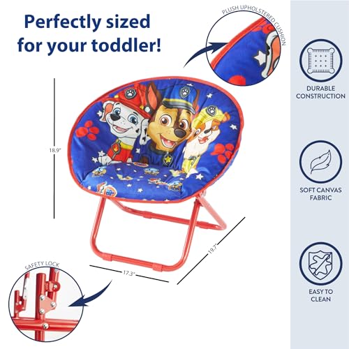 Paw Patrol Chase, Rubble and Marshall Toddler 19” Folding Saucer™ Chair with Metal Frame, Ages 3+