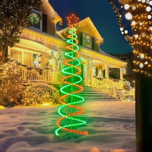 7 FT Christmas LED Double Spiral Tree Lights Green and