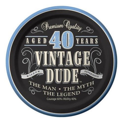 Creative Converting 24 Count Vintage Dude 40th Birthday Round Dessert Plates