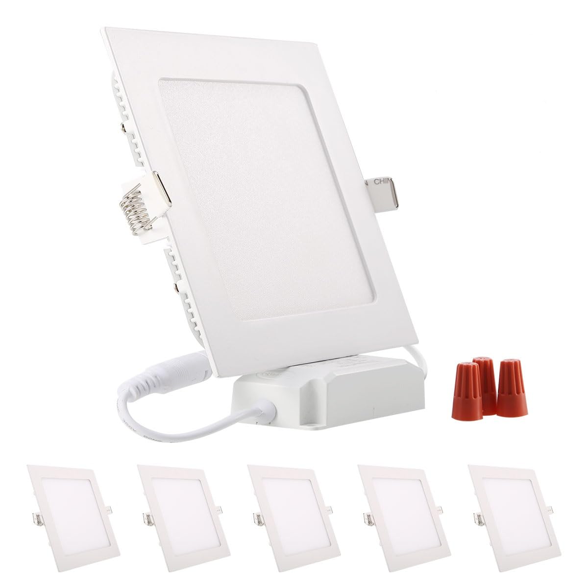 5er 9W Panel LED Lámpara de techo cuadrada blanca Foco empotrable regulable, extremadamente plano, 220V 720Lumen (3000k, panel cuadrado de 9w)