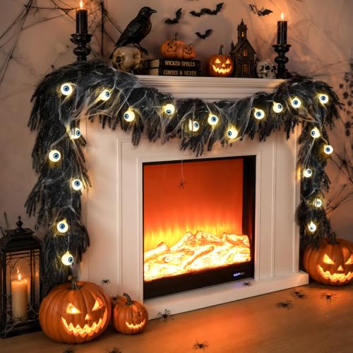 Black Halloween Garland with Eyeball Light String Spider Cotton Spiders 9FT