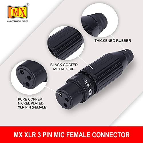 Image of MX 3 Pin XLR connector Microphone Connector pin Pure Copper Nickel Plated Pins1 for High Conductivity microphone cable connector PERENT (3 PIN BLACK, Pack of 2, Female Connector)