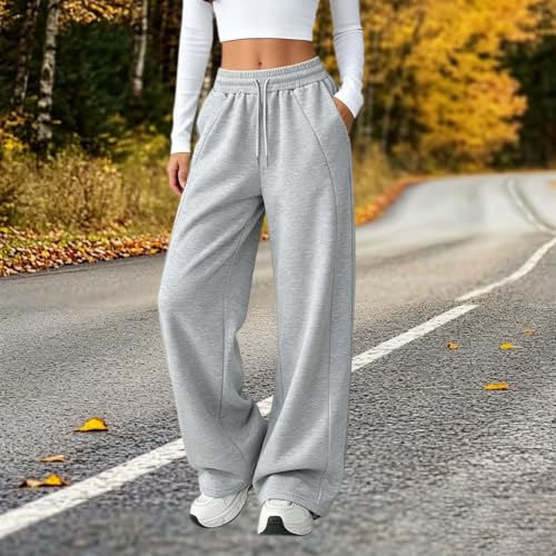 Wide Leg Sweatpants Womens Fleece Lined High Waisted Pants With Pockets - image 3