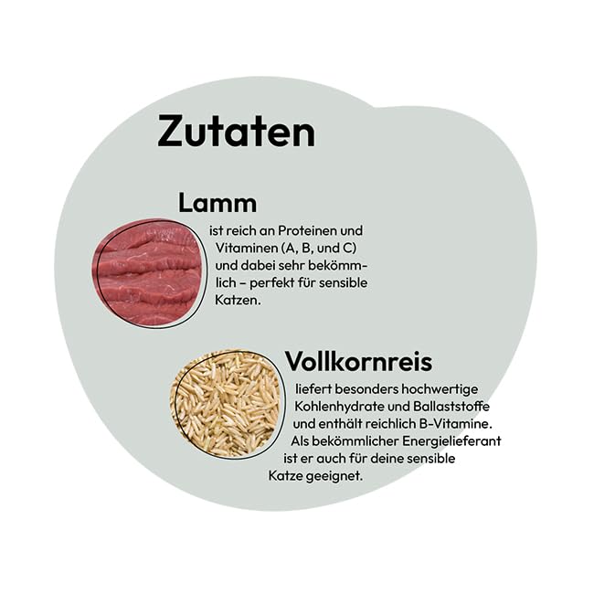 GRAU – das Original – Nassfutter für Katzen - Lamm mit Vollkornreis, 6er Pack (6 x 400 g), glutenfrei, für Erwachsene Katzen