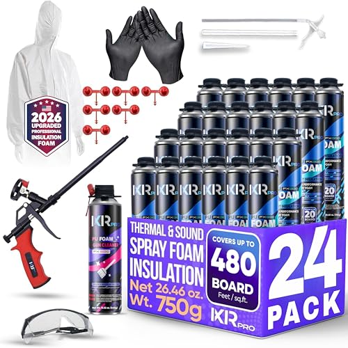 Image of ixirpro Spray Foam Insulation Kit (24 PK Kit-25.4oz) Expanding Sealant, Closed Cell Spray Foam Heat Acoustic Insulation, High Density, Cleaner, Gun