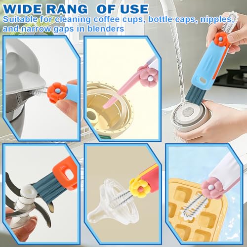 Image of 3 in 1 Cup Lid Cleaning Brush, 8PCS Multifunctional Crevice Cleaning Brush for Tumbler Water Bottle Lid, Deep Clean Tool for Home Kitchen, Red, Blue, White, Orange