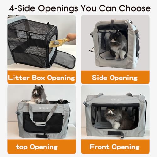 Extra Large Expandable Cat Carrier Soft Sided for Car, Portable Small Dog Carrier for 2 Cats, 24"x16.5"x16" Road Travel Folding Comfortable Design with Litter Box and Bowl - Image 5