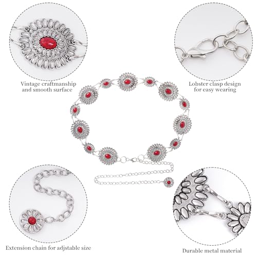 Western Metal Oval Concho Chain Belt for Women Cowgirl Turquoise Waist Chain Belt for Dresses Jeans Western3