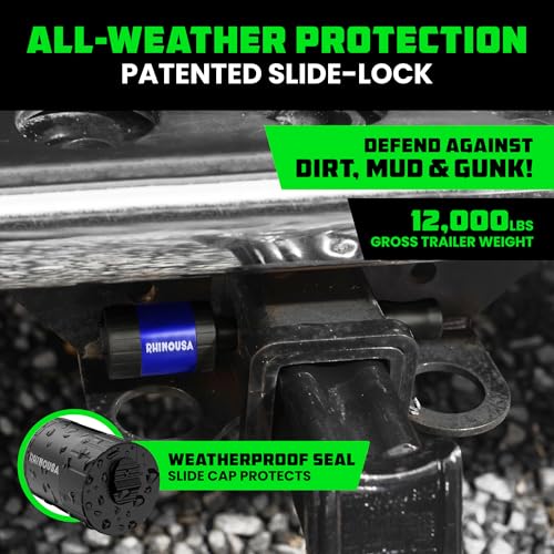 Image of Rhino USA 2 inch Trailer Hitch Pin - Patented Locking Receiver Pin for Class III /IV Hitches - Weatherproof, Anti-Theft, Debris-Protected - Tow Truck Ready - Blue 1PK