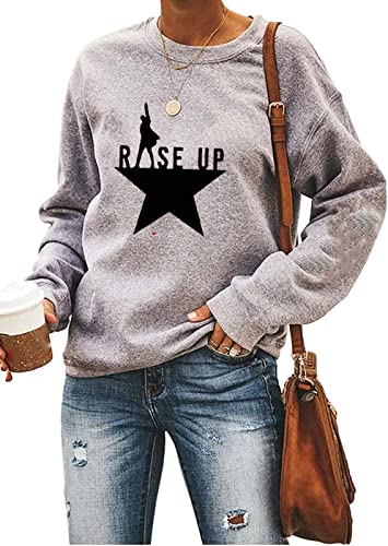 Yimoya Womens Hamilton Lyrics Sweatshirts Long Sleeve Rise Up Musical Pullovers Graphic Sweater Tops (Grey M)