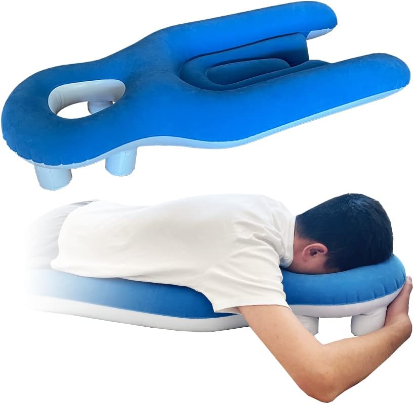Face Down Pillow After Eye Surgery for Sleeping on Stomach Prone Vitrectomy Retina Surgery Recovery Equipment Donut Pillow for Head Post Eye Surgery Inflatable Prone Cushion Pillow - Blue