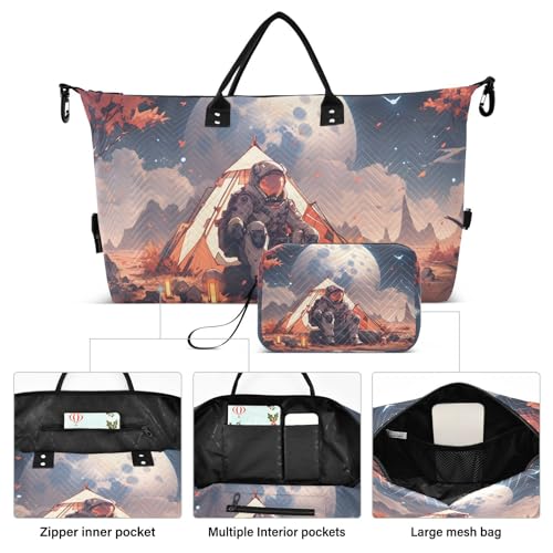Large Travel Duffel Bag, Astronaut Moon Sports Tote Gym Bag, Shoulder Weekender Overnight Bag for Women Men, Carry On Luggage with Toiletry Bags2