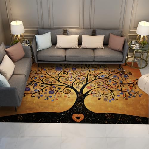 Resumen Alfombra 200x300 de área Sala Estar Alfombrilla Lavables Tree of Life Tapete Fina y Suave Suelo Interior sin Deslizamiento Resistente a Manchas para Dormitorio Comedor Casa Campo