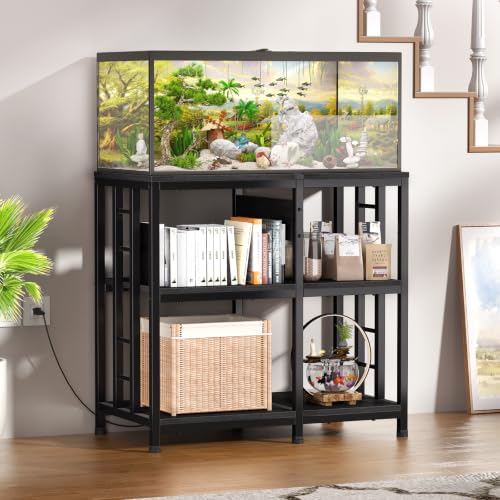 Image of 20-29 Gallon Fish Tank Stand with Power Strip, 3-Tier Metal Aquarium Stand, 31.5 inch L x 16.5 inch W for 20 Gallon Long Aquarium, 400 lbs Capacity, Black