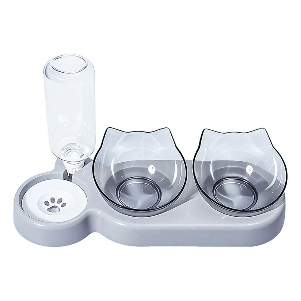 3-In-1 Cat Food And Water Bowl Set, Cat Bowls With Stand, Double Cat Bowls with Water Dispenser For Pet，Food And Water Feeder For Small Medium Dogs Cats