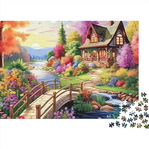 Rompecabezas de 1000 piezas de cabaña colorida, juego de mesa de 38x26 cm 1