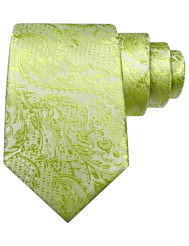 GUSLESON Lime Green Tie for Men Silk Blend Paisley Necktie for Wedding Business Party (1039-41)
