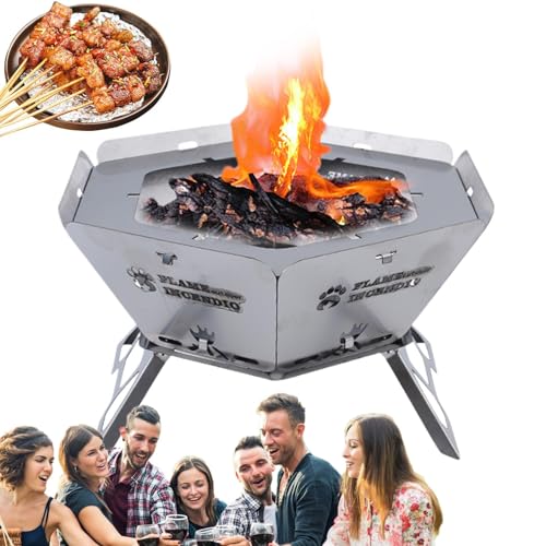 Para Hogueras, Para Fogatas Para Acampar | Parrillas De Carbón Portátiles Hexagonales - Para Barbacoa De Alta Resistencia, De Leña Para Fogata Para Cocinar Al Aire Li