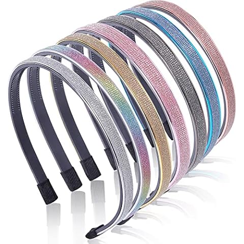 Rhinestone Headband for Women Girls 7Pcs Bling Sparkly Crystal Diamond Headband Toddler Kids Thin Plastic Hair Band Glitter Hair Accessories Cover