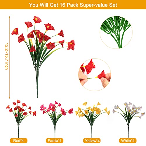 Satefello Artificial Flowers For Outdoors,16 Bundles Outdoor Fake Flowers Uv Resistant Faux Silk Flowers For Outside Planters, Window Box Pot(Mix Color) #TOP2
