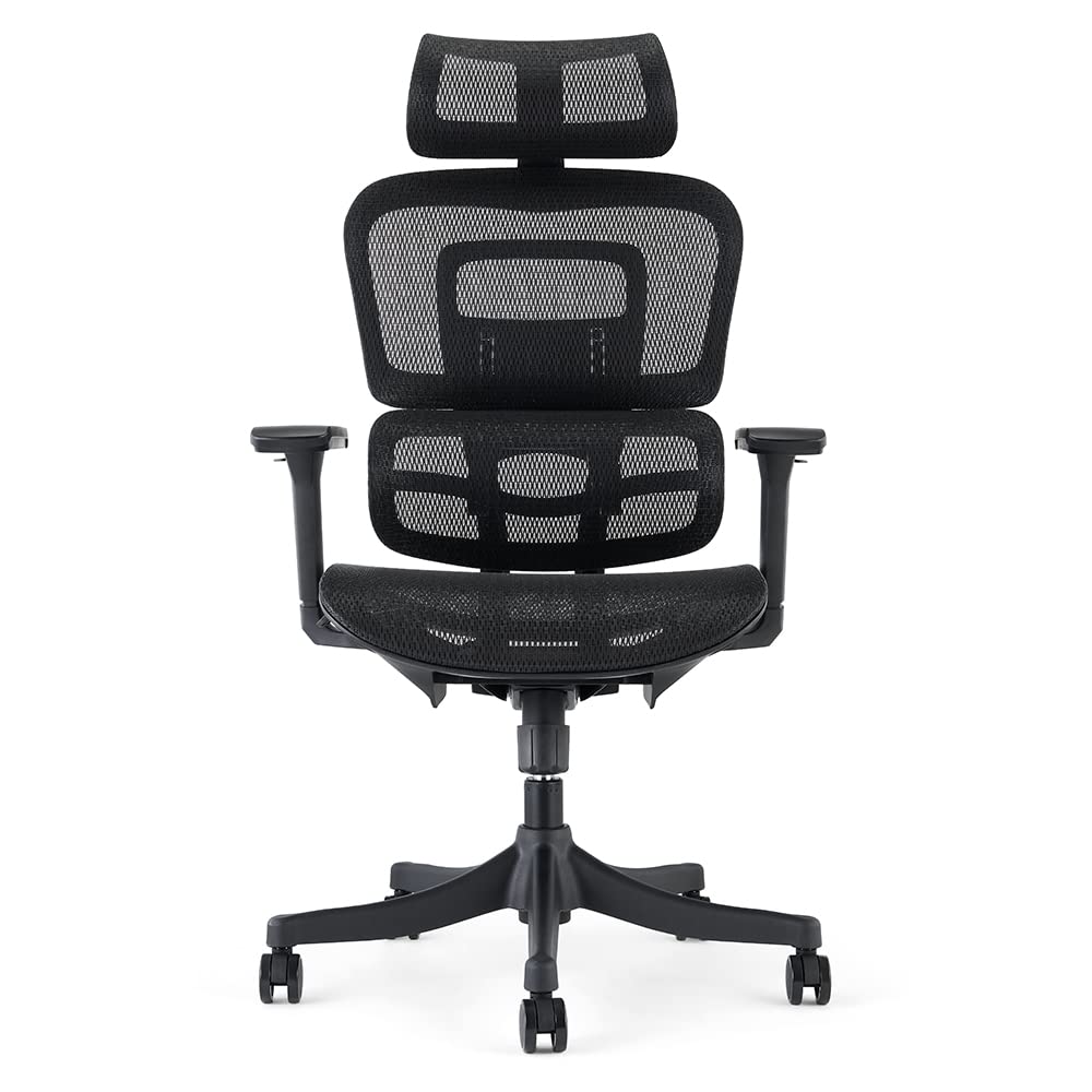 Waytex Draconis - Silla de Oficina ergonómica, Silla de Oficina de Malla Transpirable, apoyabrazos Ajustables 3D, reposacabezas Ajustable, Soporte Lumbar Ultra cómodo, Color Negro