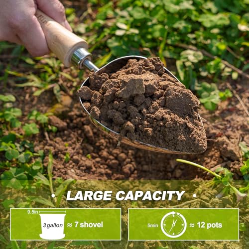 Image of Berry&Bird Garden Oversized Soil Scoop, Stainless Steel Gardening Trowel with Wood Handle Multi Function Hand Shovel Spade Spoons for Transplanting, Planting & Cultivation