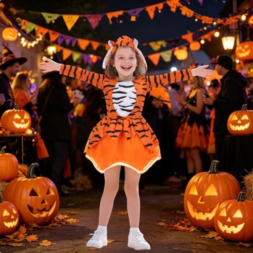 Disfraz de tigre naranja para niñas 8-10 años miniatura 5