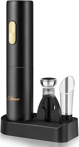 KITVINOUS Juego de abridor de vino eléctrico a pilas con base de almacenamiento, diseño moderno de abridor automático de botellas de vino,