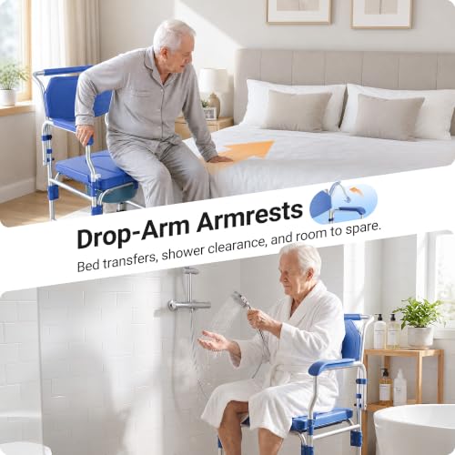 Image of 4-in-1 Bedside Commode Wheelchair with Drop Arms & Lockable Casters