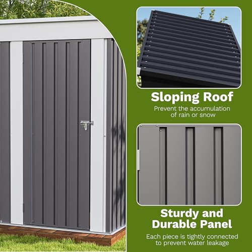 Image of Patiowell 5x3 FT Outdoor Storage Shed, Garden Tool Shed with Sloping Roof and Lockable Door, Metal Shed for Backyard Garden Patio Lawn, Gray