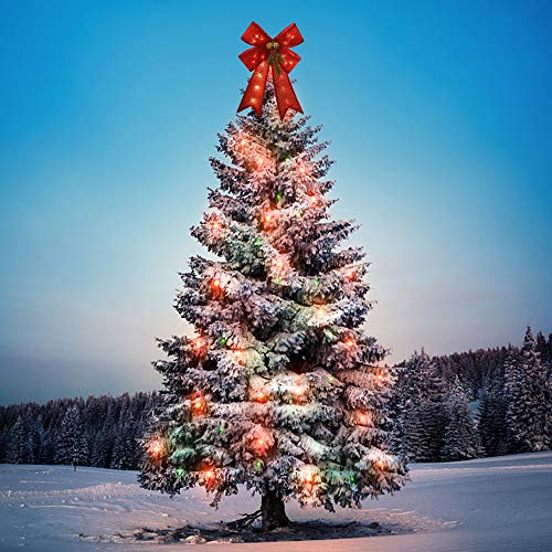 Yofit Bowknot Christmas Tree Topper Decorative Bows, Christmas Glitter Red Bow With Realistic Red Berries Pine Cones Needles For Indoor Outdoor Christmas Tree Parties Decorations #TOP3