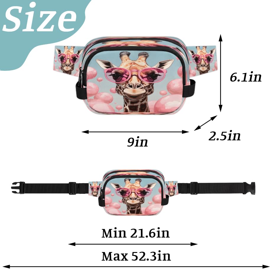 Giraffe Balloon Waterproof Fanny Pack for Women Men Adjustable Waist Bag with Double Zipper Pockets Lightweight Square Hip Pack for Running Travel Hiking Workout Cycling