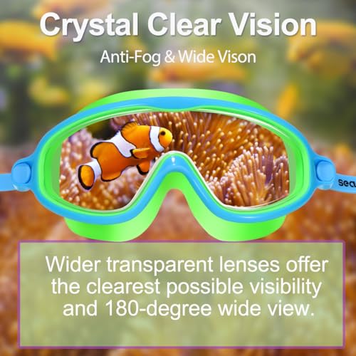 Image of Seago Swim Goggles 2 Pack Anti-Fog Anti-UV Wide View Swimming Goggles for Kids 3-14
