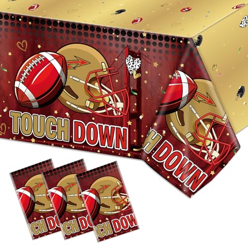 3 Pack 49 Birthday Party Tablecloth for Football Decoration 49 Themed Birthday Football Table Cover Game Day Touchdown Disposable 54x108 Tablecloths for Boys Girls Sports Tailgate Party Supplies