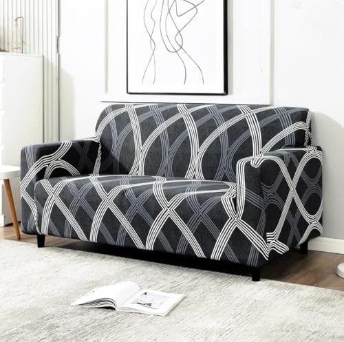 Image of BLUSH & BLOOM 3 Seater Elastic Stretchable Sofa Cover with Floral Print, Navy Blue, Elastic Slipcover for Living Room (Black)