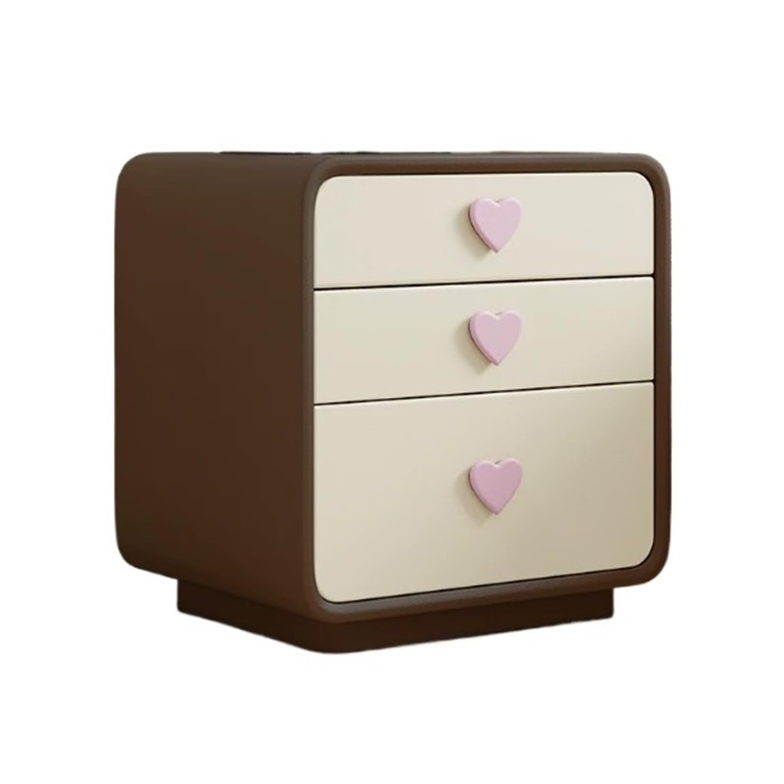 HLHLOP777 Nightstand Small nightstand with three drawers and heart shaped handles Bedroom Furniture(Bruin,Medium)