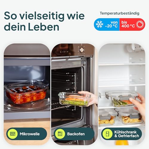 uandu Glasbehälter mit Deckel, 10- teilig, Borosilikatglas mit Deckel, Meal prep Gläser, Frischhaltedosen Glas mit Deckel, Glasdosen mit Deckel Set, Meal prep Boxen Glas (5 Behälter, 5 Deckel) 5